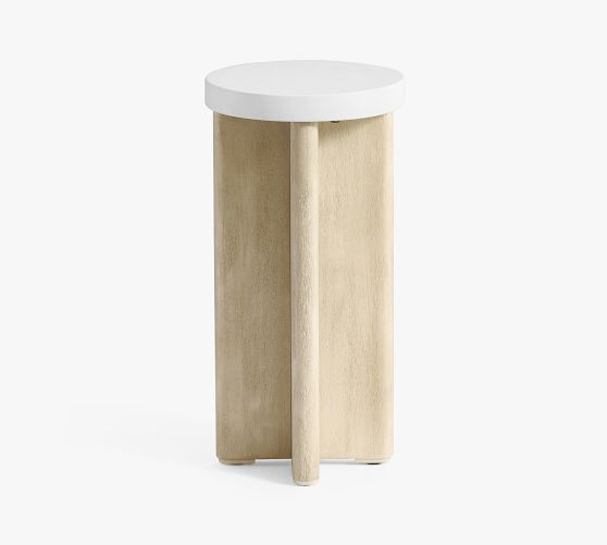 Cayman Concrete & Eucalyptus Round Outdoor Accent Table (11") | Pottery Barn (US)