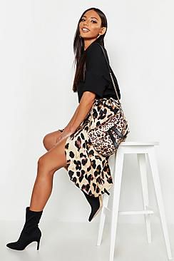 Leopard Print Satin Wrap Midi Skirt | Boohoo.com (US & CA)