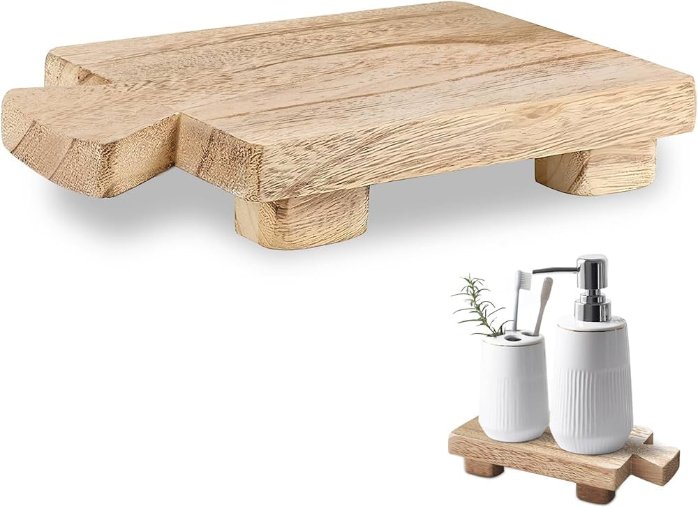 Wood Soap Stand, Kitchen SoapTray Plant Holder Wooden Soap Holder for Bottles Wood Riser Pedestal... | Amazon (US)