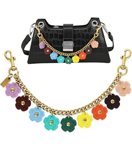 Metal Chain Bag Charms, Vintage Gold Bag Chain Charm with 9 Colored Camellia Flowers, Multi-Funct... | Amazon (US)