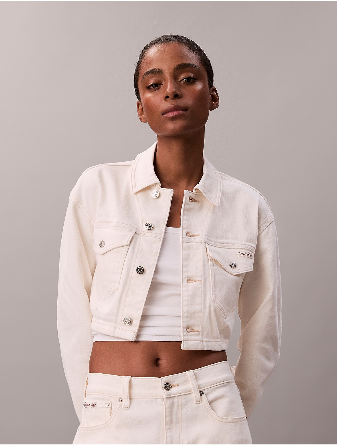 Calvin Klein Women's Cropped Denim Trucker Jacket - Neutral - S | Calvin Klein (US)