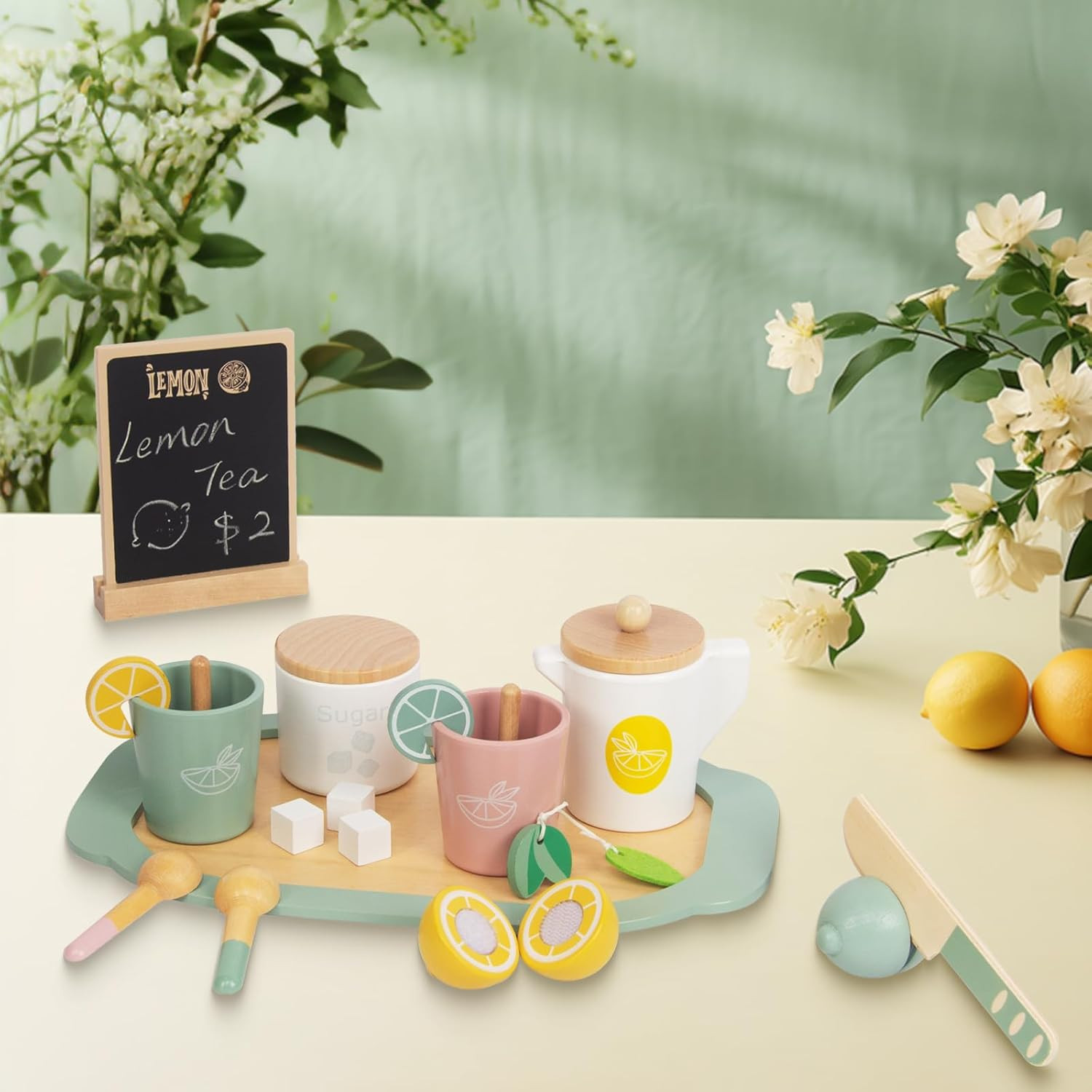 Wooden Tea Set for Little Girls Play Food Pretend Play Kitchen Accessories for 3 4 5 Years Old Gi... | Amazon (US)