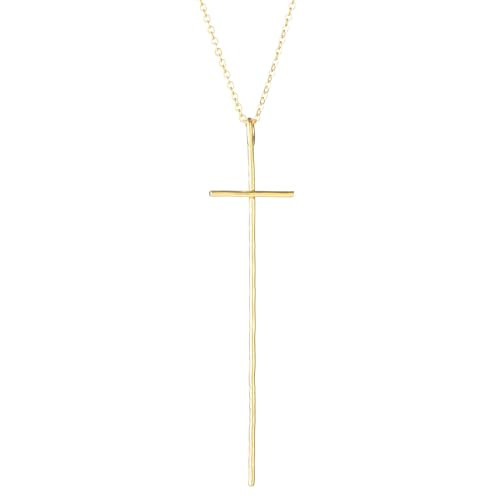 TGOLM 14K Gold Plated Skinny Long Hammered Cross Necklace for Women Faith Jewelry Christian Gift | Amazon (US)