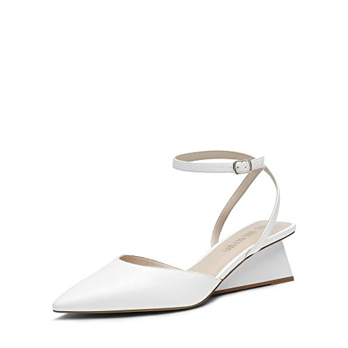 DREAM PAIRS Womens Pointed Toe Chunky Heels Pump Shoes, White - 6.5 (SDPU2337W) | Amazon (US)