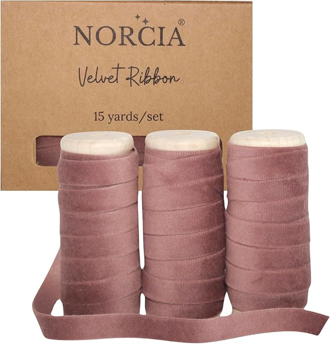 Velvet Ribbon 3/8 inches 15Yd with Wooden Spool 3 Rollsx5Yd Eco-Friendly Christmas Ribbon for Gif... | Amazon (US)