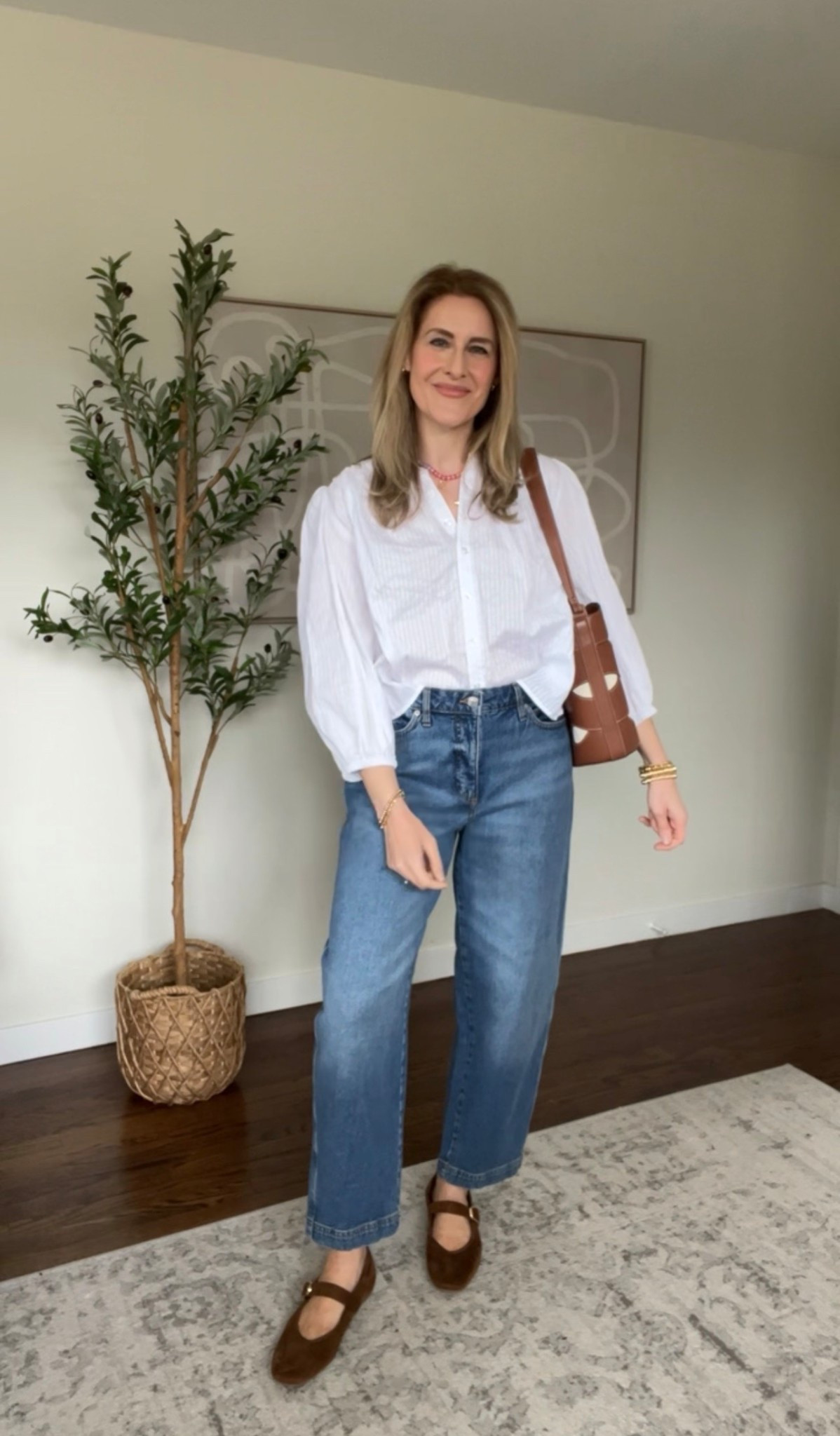 Walmart barrel beans and cotton popover blouse. Wearing medium in the top (could also do a small) and my usual sizs 6 jeans. #walmartfashion 

#LTKOver40