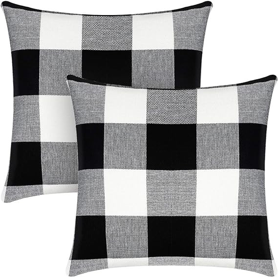 Syntus Set of 2 Buffalo Check Throw Pillow Covers Farmhouse Outdoor Plaid Square Pillow Cushion C... | Amazon (US)