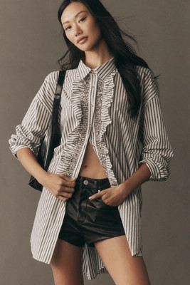 Pilcro Crystal-Embellished Relaxed Buttondown Shirt | Anthropologie (US)