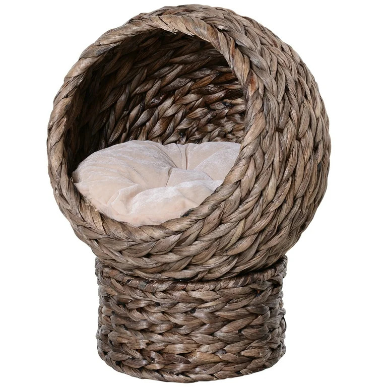 PawHut 20" Rattan Elevated Cat Bed Egg Chair, Cat Basket Bed, Dark Brown - Walmart.com | Walmart (US)