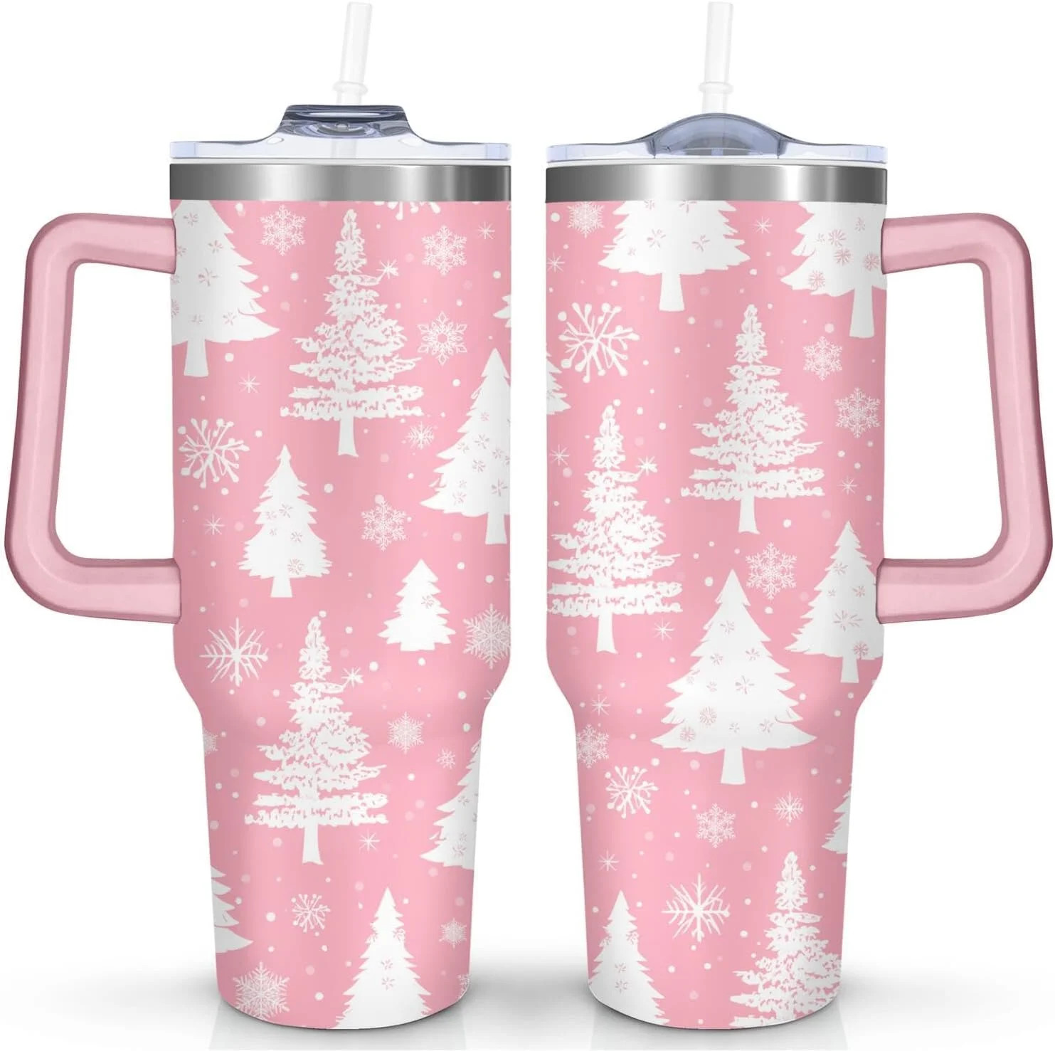 White Christmas Trees 40oz Tumbler Cup with Handle and Straw, Retro Xmas Snowflake Gifts for Wome... | Walmart (US)