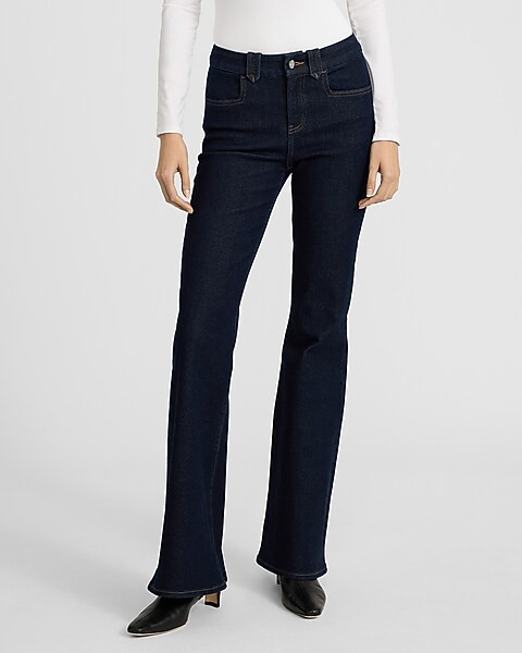 Mid Rise Dark Wash Rinse FlexX '70s Flare Jeans | Express