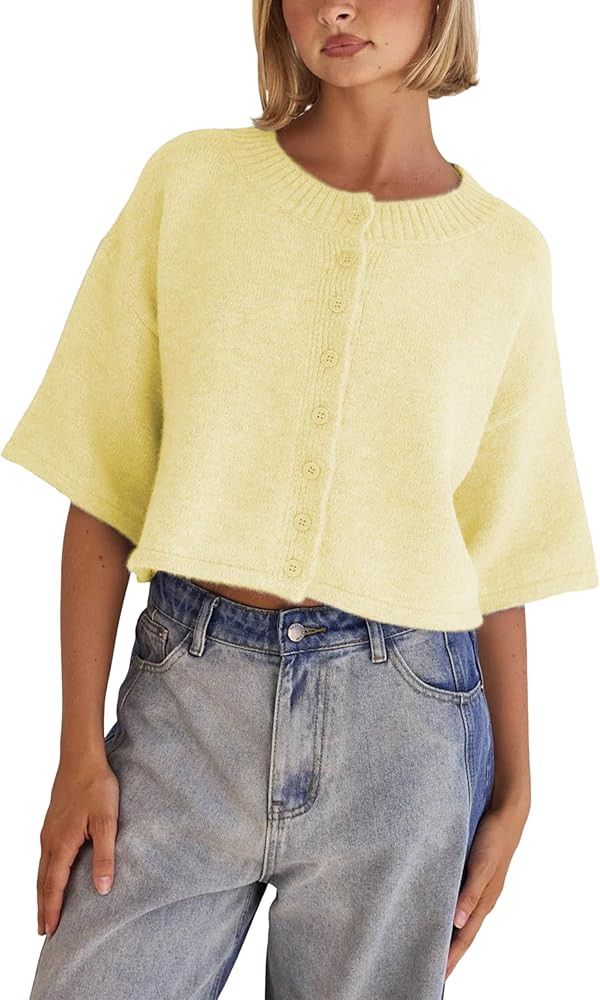 Springrain Cardigan Sweaters for Women Lightweight Knit Cropped Cardigan Button Up Solid Knitwear | Amazon (US)