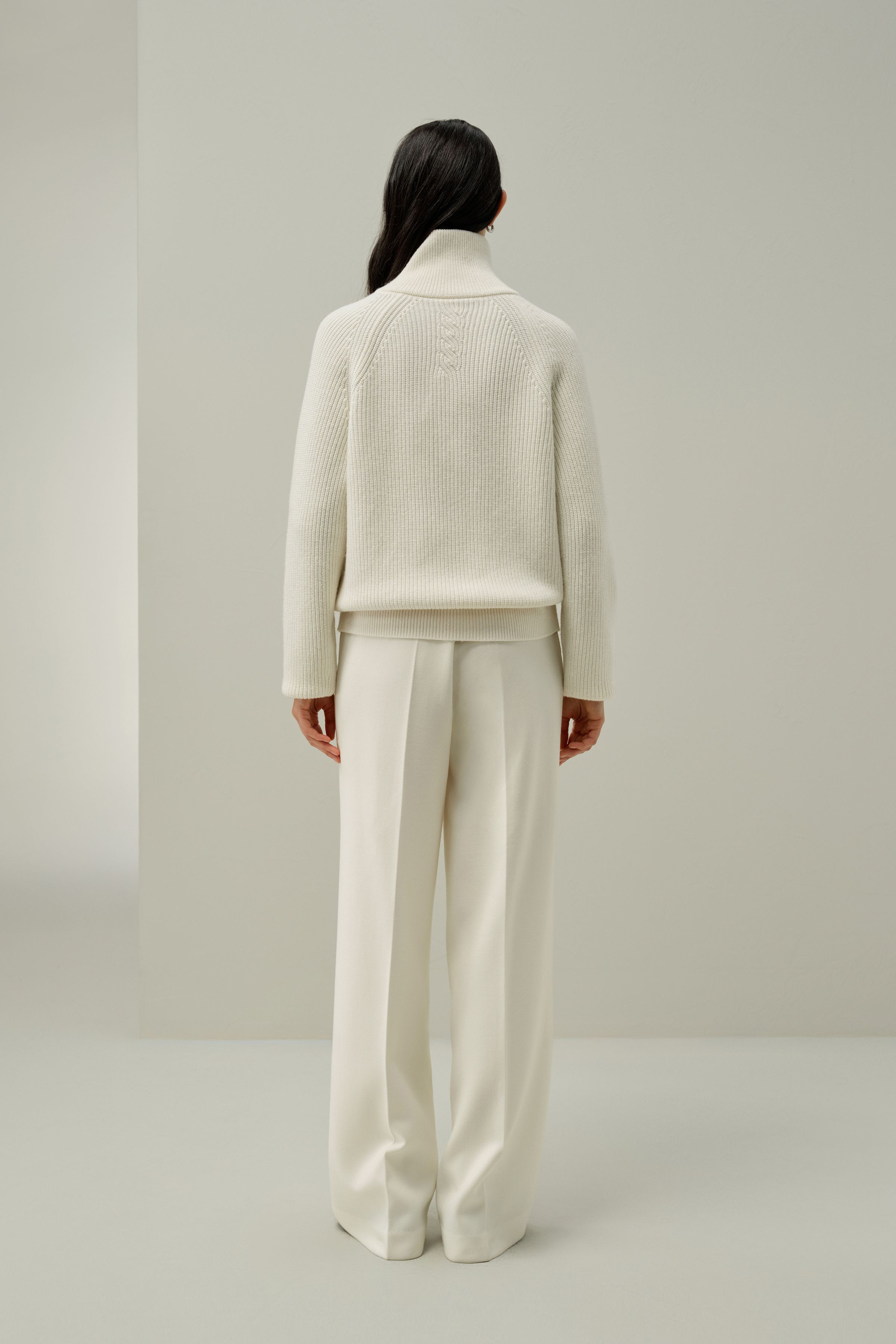 Ribbed-knit Turtleneck Zip Cardigan | LILYSILK