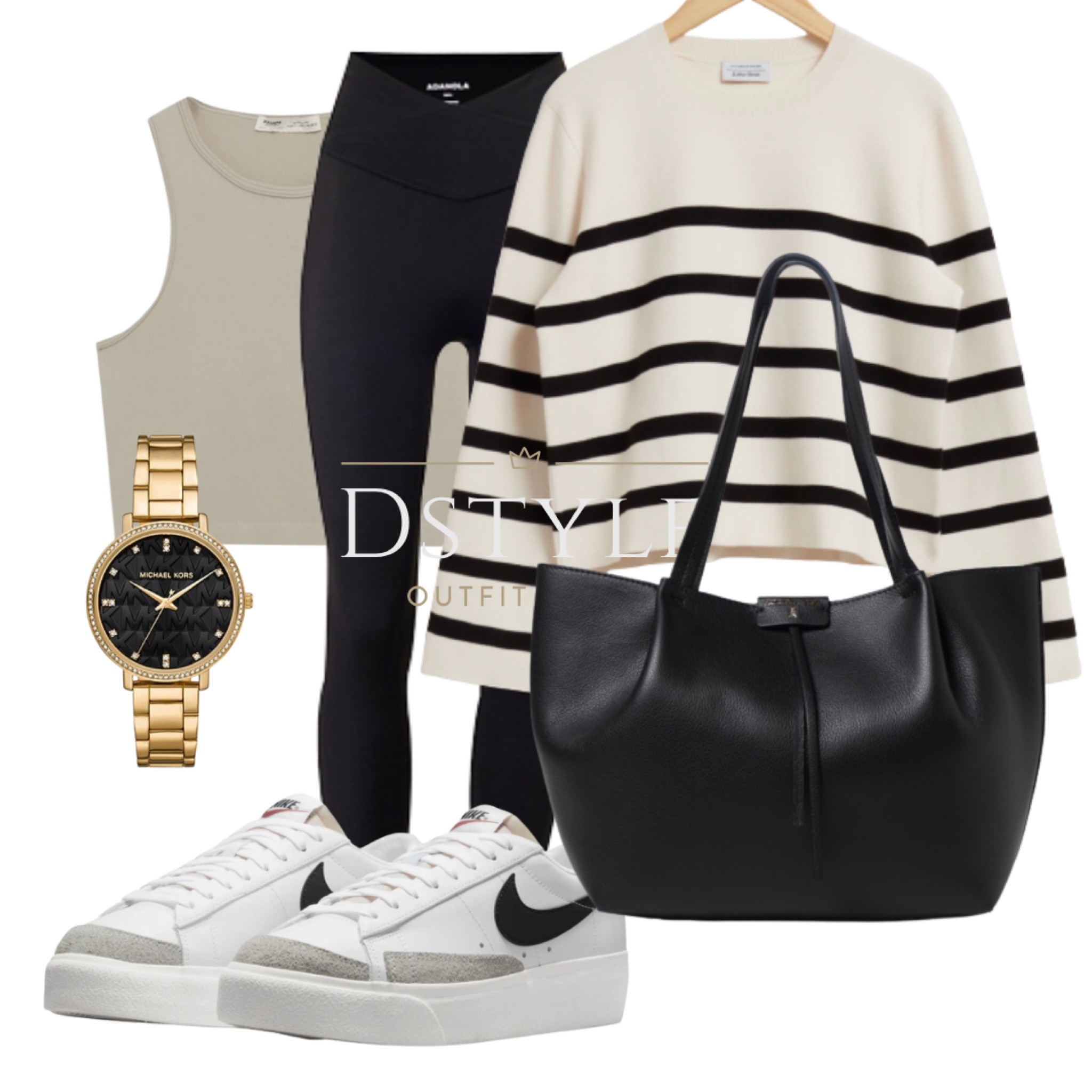Effortless Athleisure: Black Leggings, Cropped Top, and Striped Sweater Paired with a Chic Black Tote Bag and Comfy Nike Sneakers. Perfect for Running Errands, Casual Hangouts, or Weekend Adventures - Stay Stylish and Active in this Versatile Ensemble! 🖤👟

#LTKstyletip #LTKtravel #LTKBacktoSchool