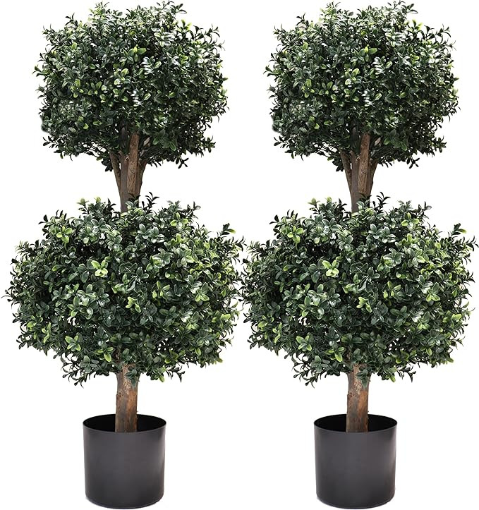 3Ft-35'' Artificial Boxwood Double Ball Topiary Trees,2PACK Faux Topiaries Tree Store Garden Indo... | Amazon (US)