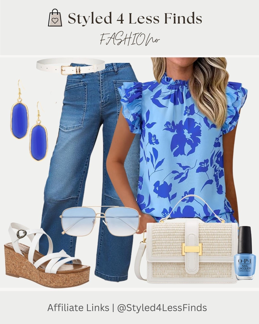 Blue floral + white accessories is such a fresh combo for spring 💙✨ This look feels polished, feminine, and easy to wear from brunch to dinner plans. The cork wedges add the perfect warm-weather touch while the woven bag keeps everything light and chic.

Style Tip: When wearing a bold floral top, pair it with neutral accessories like white sandals and a woven bag to keep the outfit balanced and elevated without feeling too busy.

#LTKcanada #LTKsummer #LTKover50style