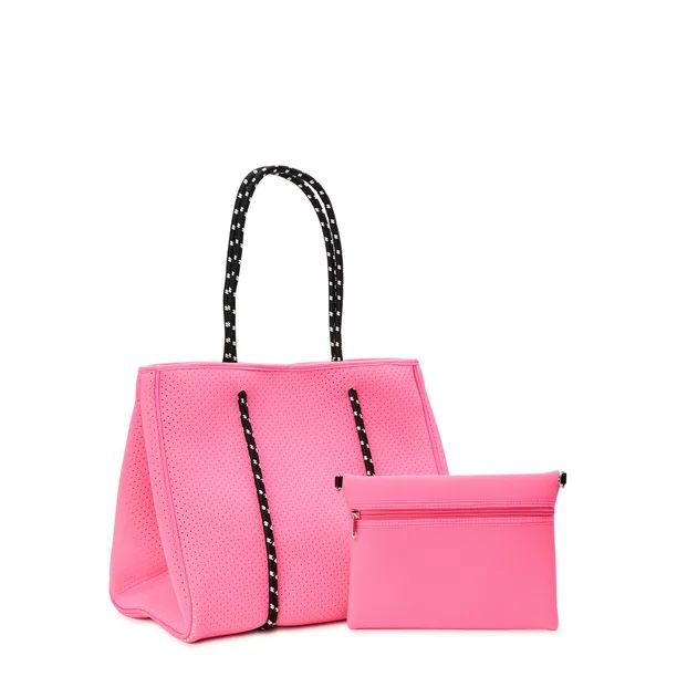 No Boundaries Women's 2- Piece Neoprene Beach Tote Handbag with Removable Zipper Pouch, Pink | Walmart (US)