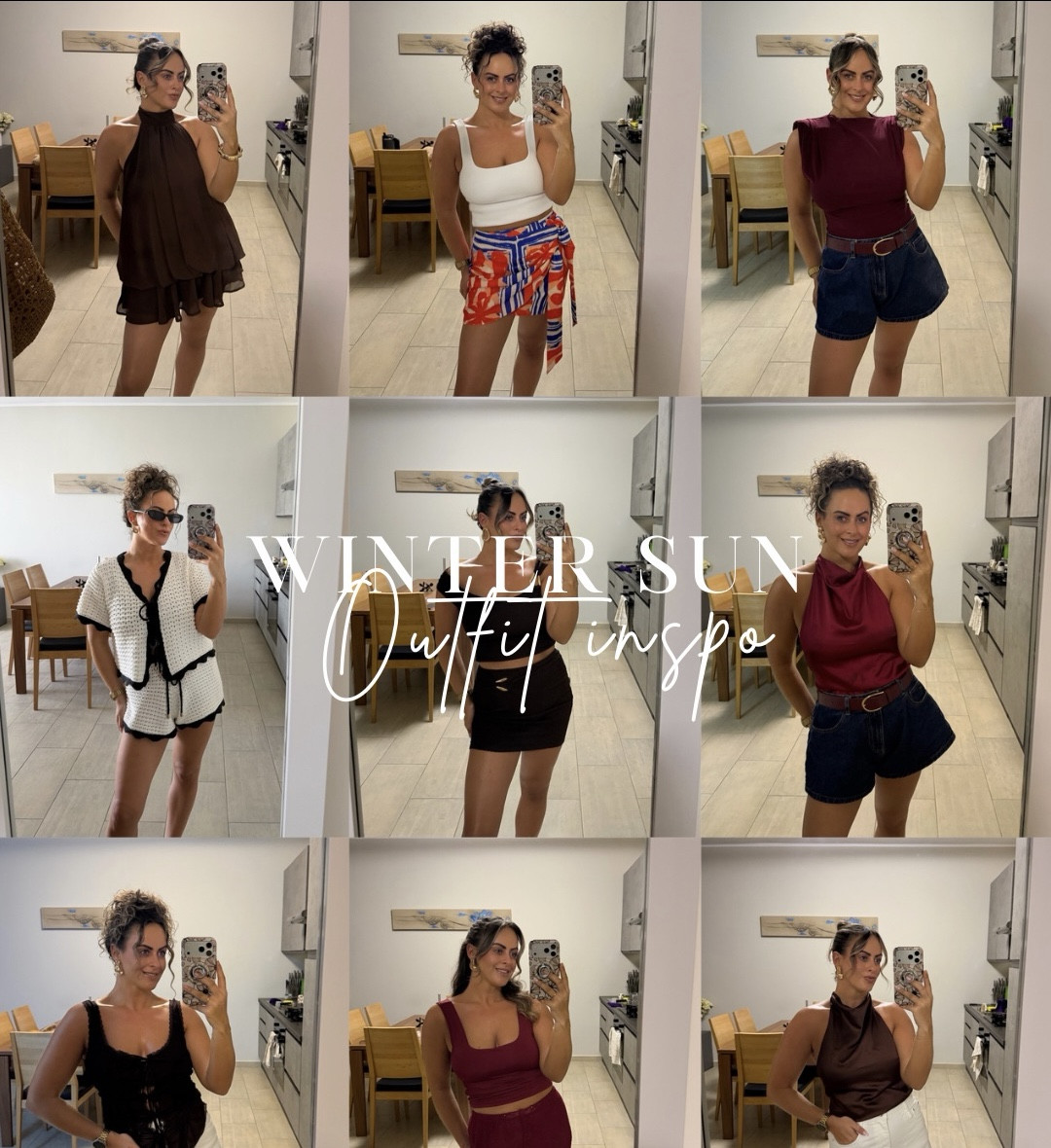 Some winter sun outfit inspo 🌴✨

I’m a UK SIZE 10, 5ft4 and I’m wearing the following sizes;
Brown Playsuit - size 10 (M)
White vest - size small
Patterned skirt - size 10
Burgundy top - size 10 (M)
Shorts are from Primark so I will link similar 
Crochet set - size medium in both 
Brown co-ord - top size 10, skirt size 8
Burgundy satin top - size large
Brown tie top - size medium 
Shorts - size 10 (I had them tailored in length)
Burgundy vest top - size 10 (petite medium)
Burgundy trousers - size 10
Brown satin top - size large 

Winter sun holiday outfits, summer outfits, holiday, evening outfits, denim shorts, winter holiday, 

#LTKpartywear #LTKstyletip #LTKtravel