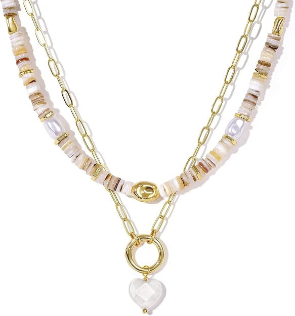 KissYan Beaded Necklaces for Women, Layered Pendant Choker for Summer, Colorful Natural Gemstone ... | Amazon (US)