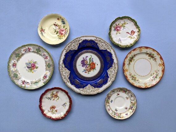 Vintage Colorful Floral China Plate Wall Set Eclectic Plate - Etsy | Etsy (US)