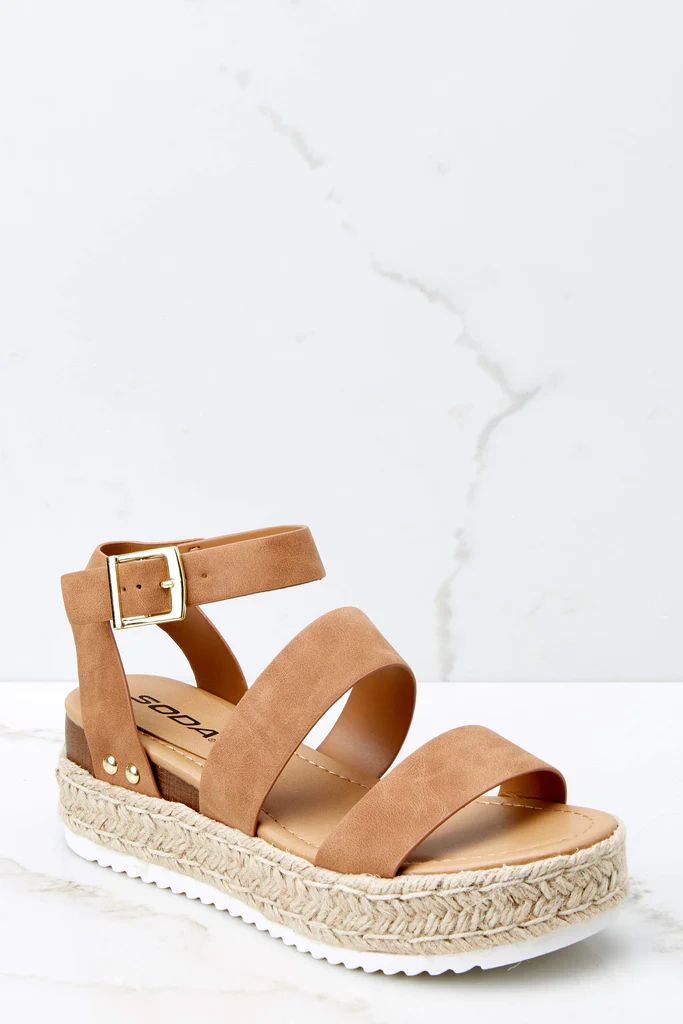 Going For Now Tan Flatform Sandals | Red Dress 