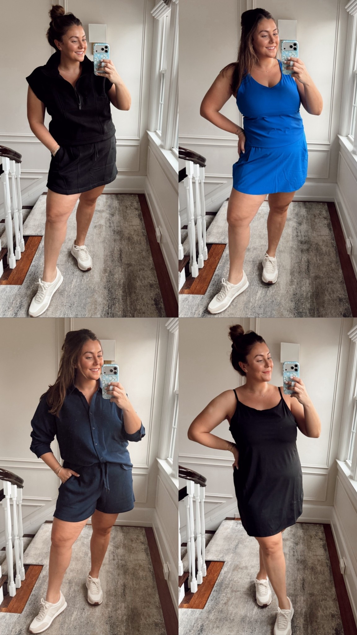 Wearing size 1X in black top & skort, 2X in blue top & 1X in skort, 1X in navy button down & 2x in short, 2X in black athletic dress (could have done 1X). Use CARALYN15 on your first order @Spanx for 15% off + free shipping 

#LTKootd #LTKActive #LTKMidsize