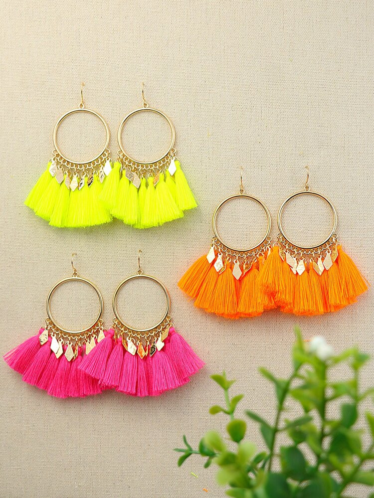 3pairs Tassel Decor Drop Earrings | SHEIN
