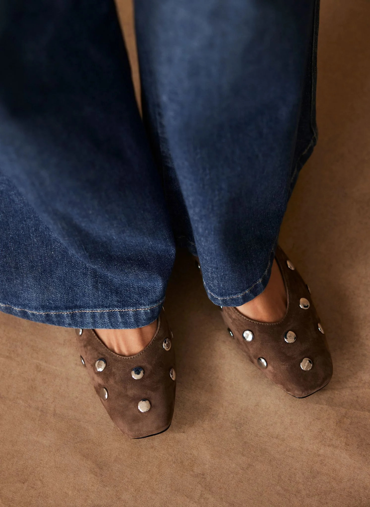 Coco Brown Suede Studded Flats | Mint Velvet