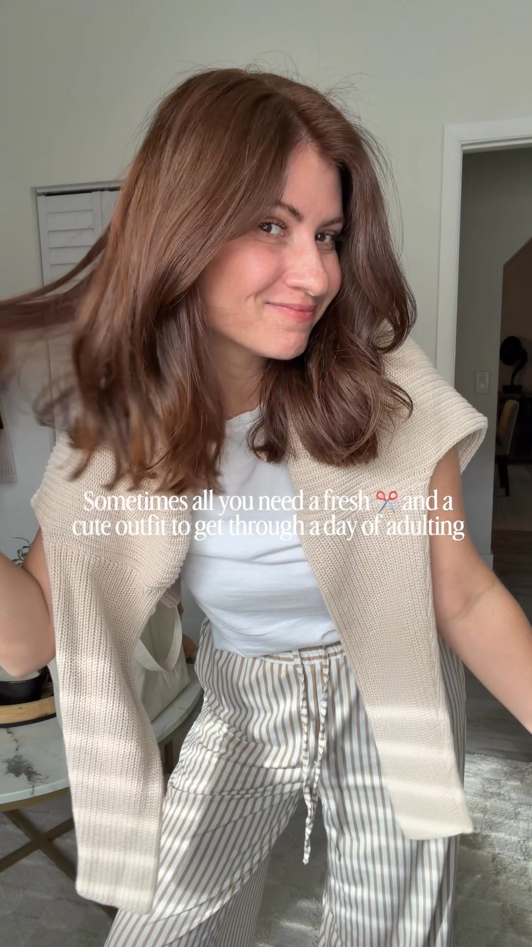 Sometimes a fresh ✂️ and a cute outfit are all it takes to make a day of adulting feel a little easier. New hair, comfy fit, and suddenly I’m ready to tackle the to-do list. 😌

Follow along at @styledinasnap_ for more everyday style inspo. 

Sizing-
Small- top and sweater
Pants- size small


What’s your go-to pick-me-up when you need a little reset?

#AffordableFashion #EverydayStyle

#LTKOver40 #LTKSeasonal