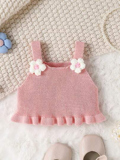 Elladie kids Baby Girl Solid Color Sleeveless Knit Sweater, Fashionable For Spring & Autumn | SHEIN