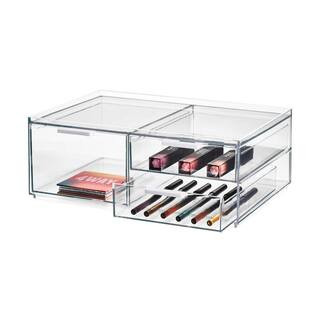 RPET 3-Drawer Cosmetic Org Wide Clear/Matte White Trim | The Home Depot