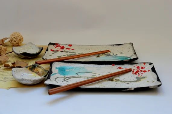 Sushi Set for Two / Raku Pottery / Hand Made / Unique / | Etsy | Etsy (US)