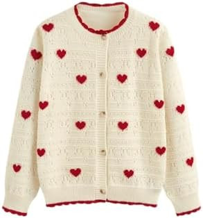 CIDER Cardigan Sweaters for Women Trendy Cute Sweaters Long Sleeve Crew Neck Heart Print Cardigan... | Amazon (US)