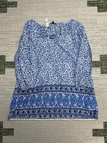 J Crew Cotton Voile Tunic In Bandana Block Print Top Womens XS Blue Paisley New | eBay | eBay US