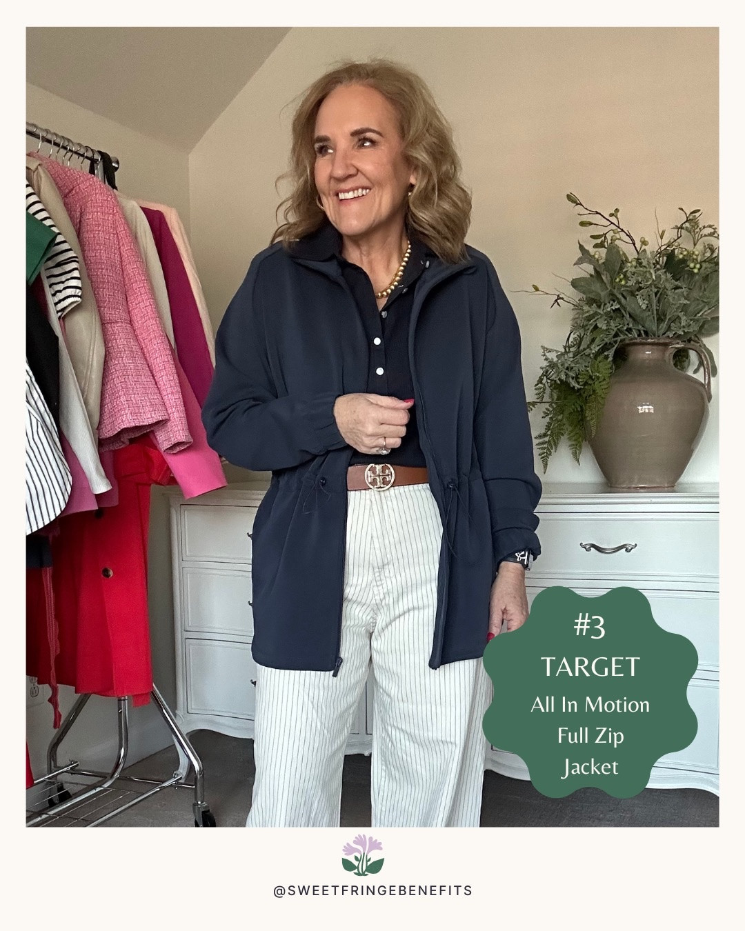 Target and Walmart affordable fashion jeans size 10 I like to size up ⬆️ n these. Don’t want them tight on my hopes 
Airy sleek anorak of my heavens goodness size medium 
Ribbed polo Henley size medium 
Splurge designer Tory Burch belt tts 
Sneakers tts 
Eby bras 15% off code nanettefs15
Allie Bess bracelets code NANETTE20

Ecru jeans sailor jeans blue jacket navy jacket reversible belt 

#LTKFindsUnder50 #LTKWatchNow #LTKOver40