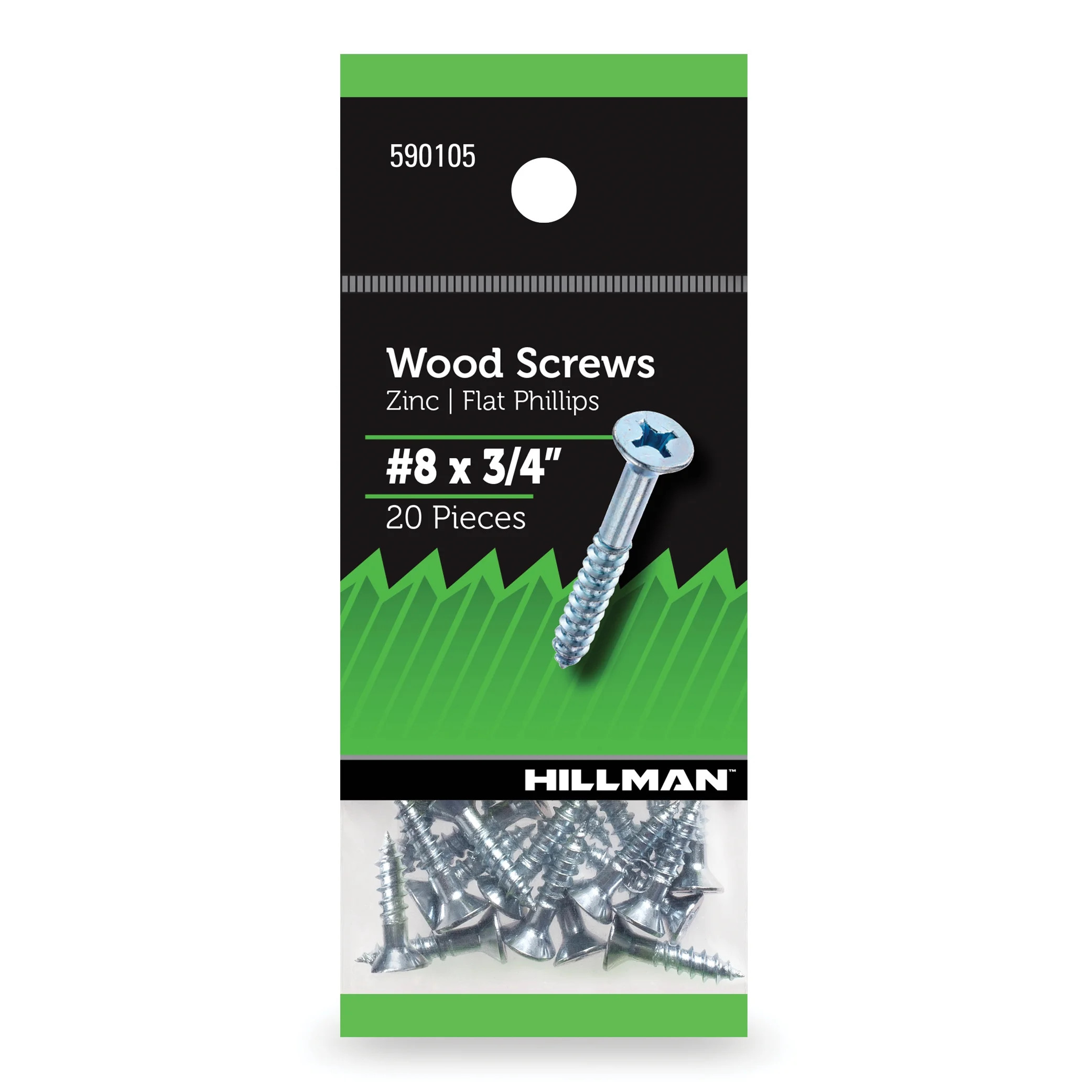 Hillman Wood Screws, #8 x 3/4", Steel, Zinc, Interior Screws, Phillips, Silver, 20 pack - Walmart... | Walmart (US)