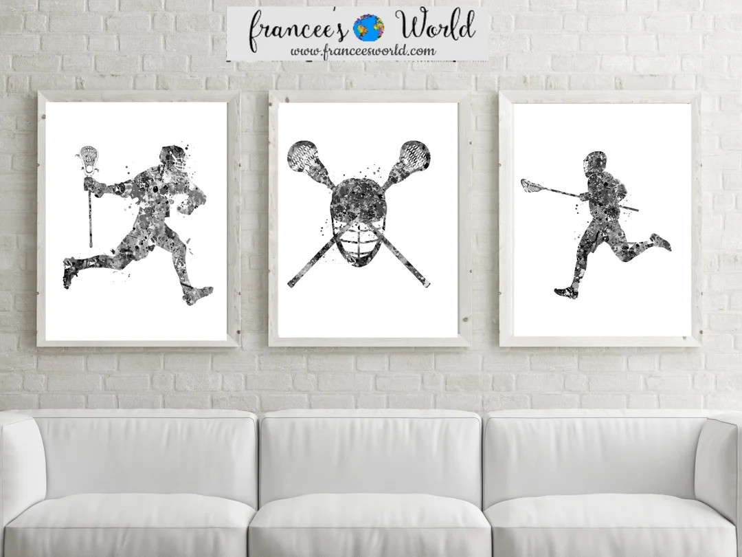 Lacrosse Print, Boy Black and White Lacrosse Gift, Lacrosse Goalie, PRINTABLE, Watercolor,set of ... | Etsy (US)