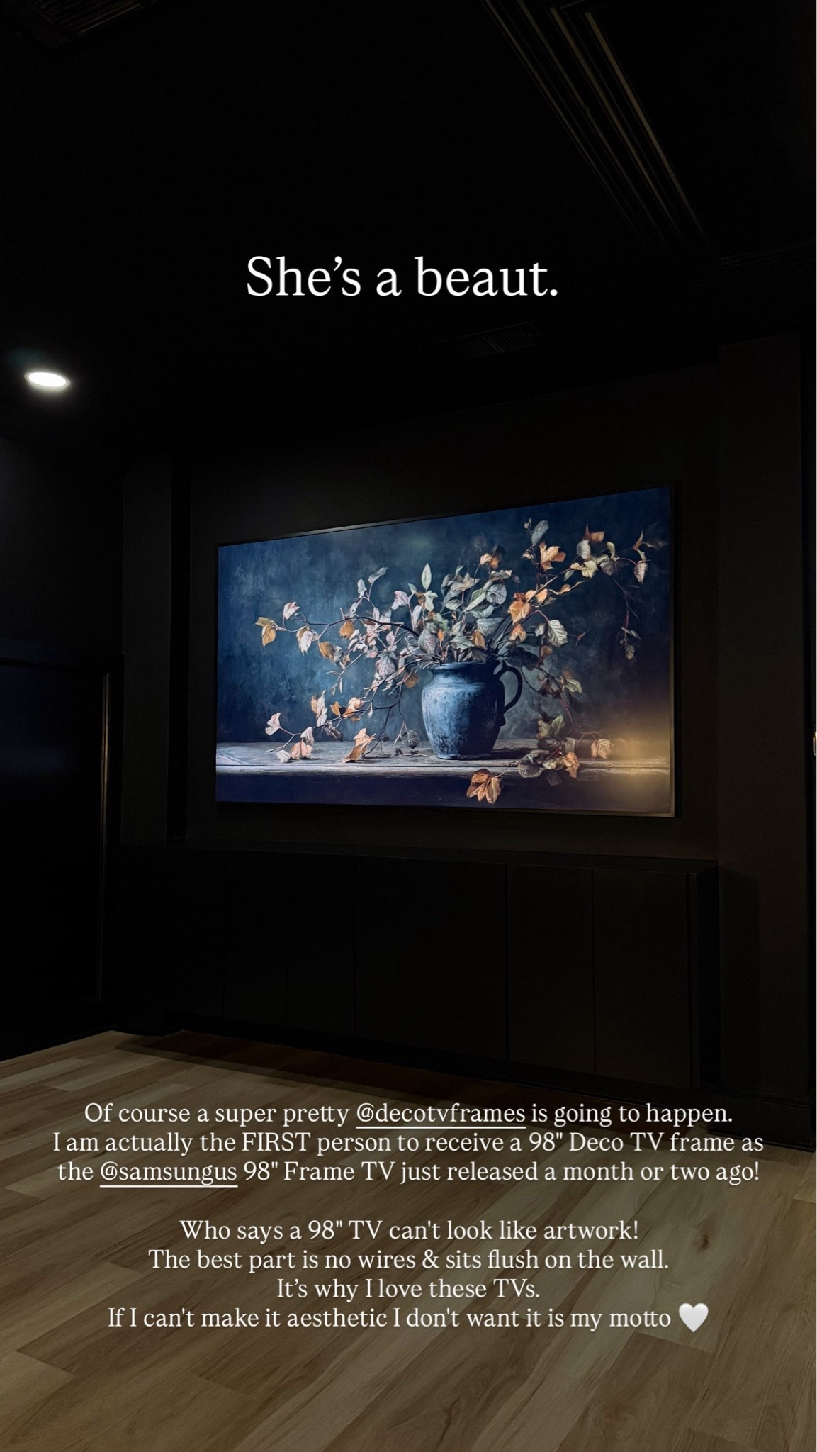 Added a new 98” @samsung The Frame TV in our theatre room!

Looks like artwork when in Art Mode.
