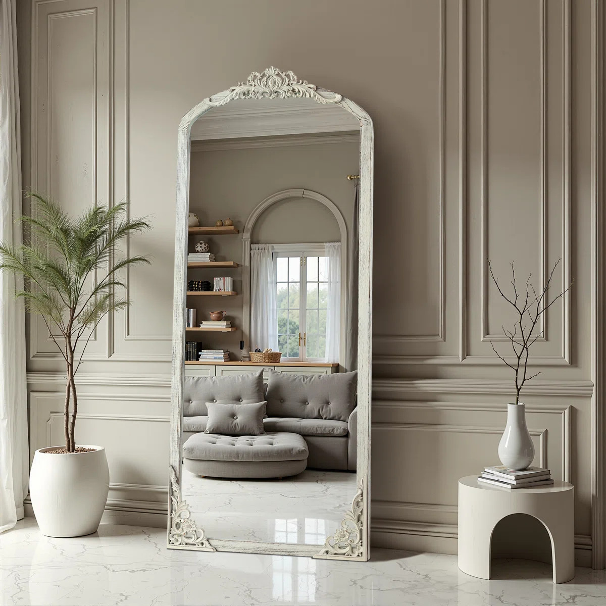 Arch Solid Wood Mirror Ornate Mirror Wall Mirror Retro Mirror with Carved Frame | Wayfair North America