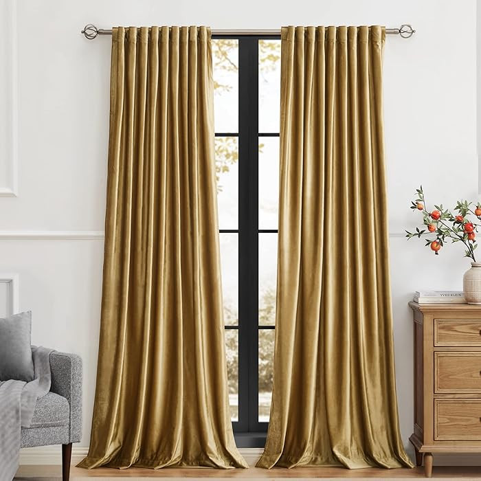 Luxury Gold Velvet Curtains 96 inch Length for Living Room,Elegant 2 Panels Room Darkening Rod Po... | Amazon (US)