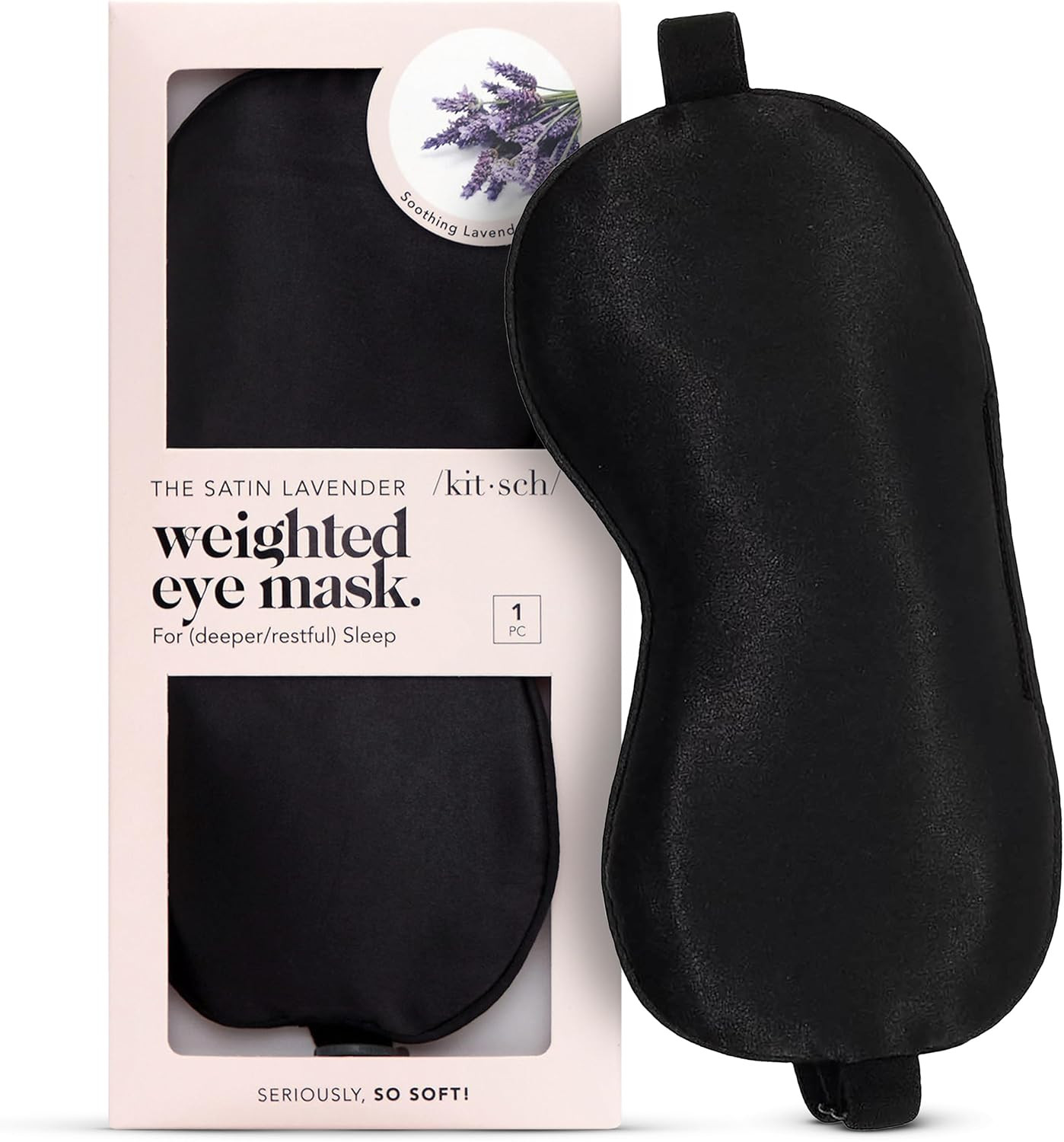 Kitsch Eye Mask for Sleeping, Lavender Softer Than Silk Sleep Mask, Light Blocking and Stylish Eye Cover, Travel Essentials for Women and Men, Valentines Gift - Black | Amazon (US)