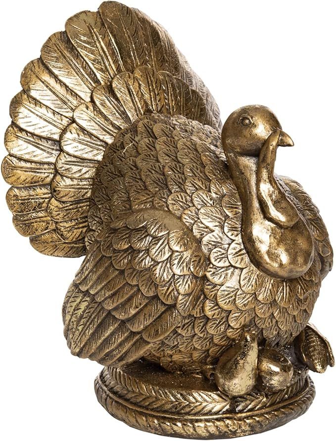 One Holiday Way 8-Inch Decorative Gold Wild Turkey Tabletop Figurine - Elegant Animal Mantel Figu... | Amazon (US)