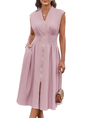 GRACE KARIN Casual Dresses for Women Wedding Guest 2025 Summer Trendy Sleeveless Midi Dresses Grey Pink XL | Amazon (US)