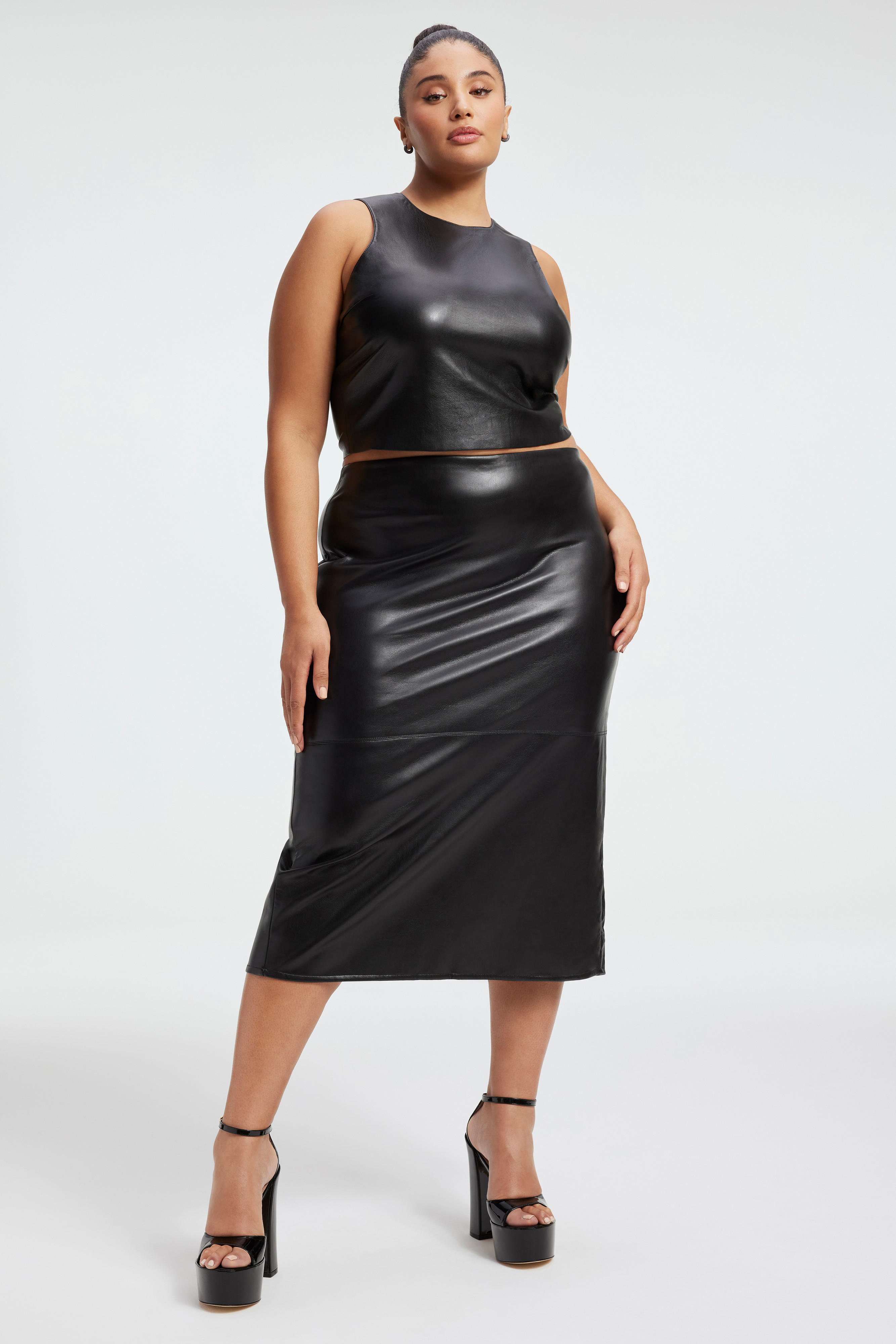 FAUX LEATHER MIDI SKIRT | Good American