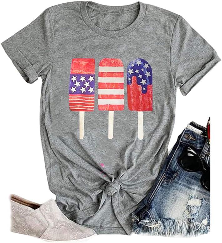 Women American Flag Popsicle Shirts Casual 4th of July Patriotic Graphic Tees | Amazon (US)