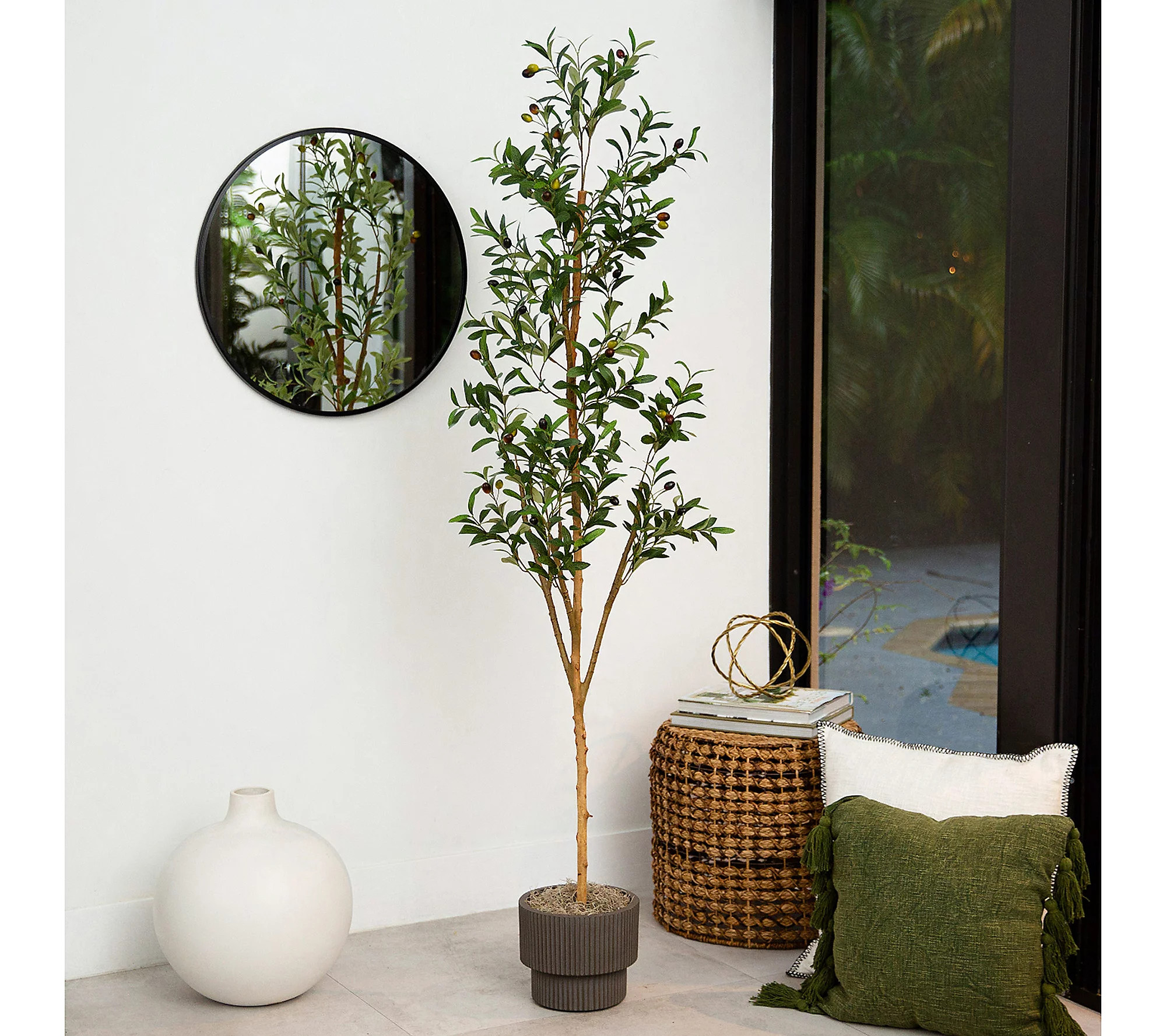 Nearly Natural 6' Artificial Olive Tree with Na tural Trunk | QVC
