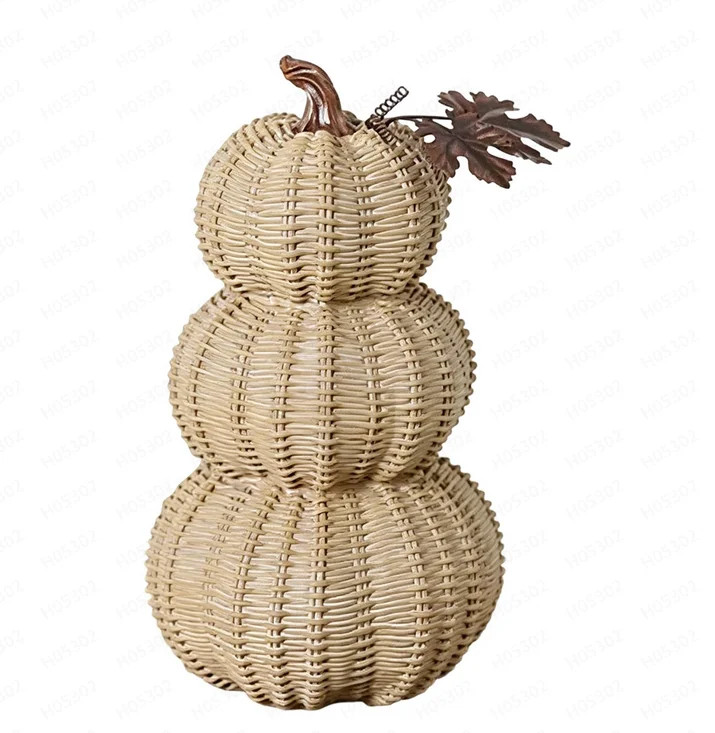 10 Inch Artificial Fake Pumpkin, Fall Pumpkin Decor Faux Resin Basket-Weave Stacked Pumpkin with ... | Walmart (US)