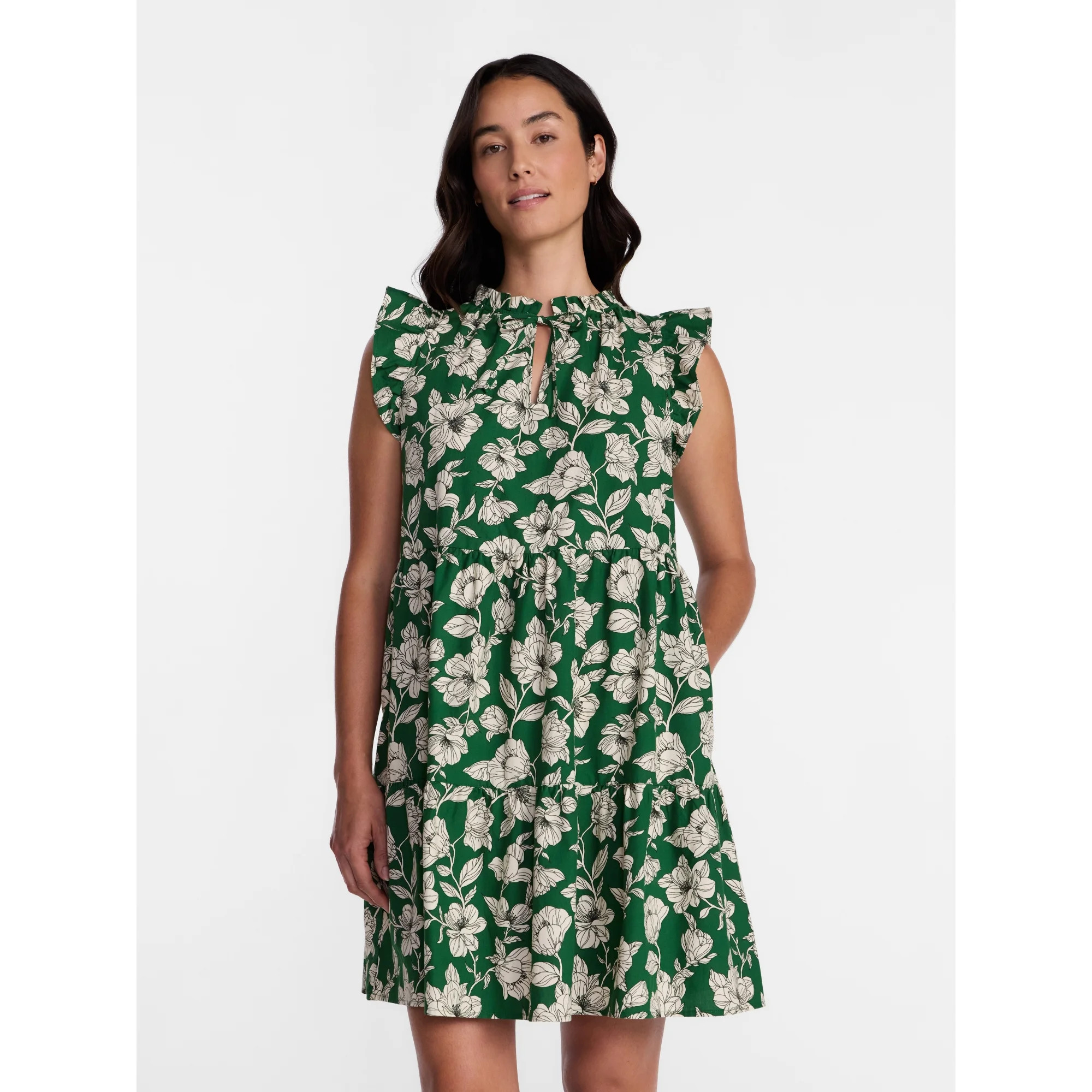 Time and Tru Women's and Women's Plus Cotton Mini Dress with Flutter Sleeves, Sizes XS-4X | Walmart (US)