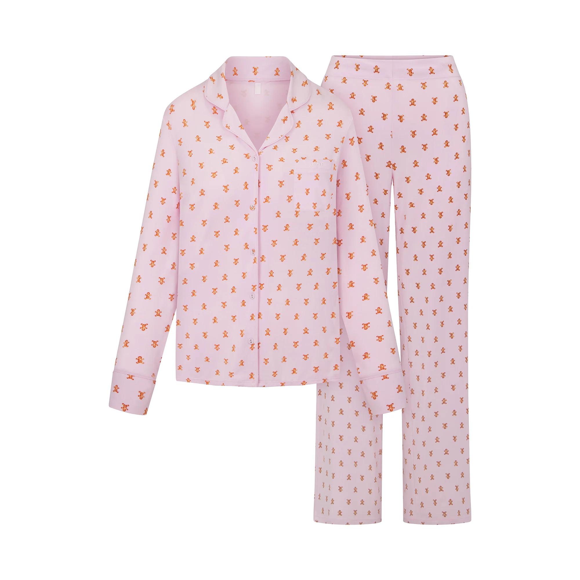 SKIMS SLEEP LONG SLEEVE BUTTON UP SET | CHERRY BLOSSOM GINGERBREAD PRINT | SKIMS (US)