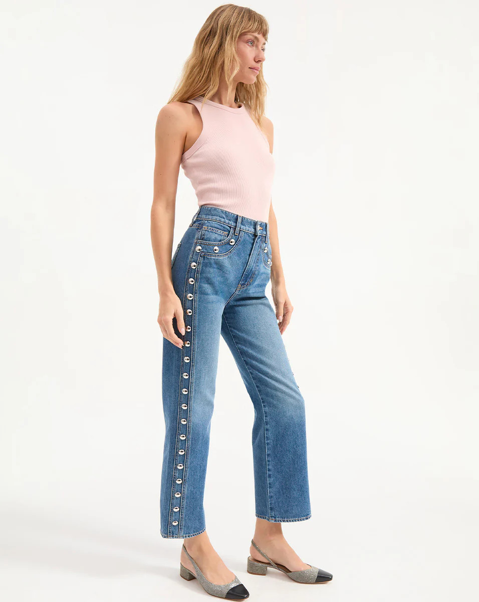 Dylan Studded Straight-Leg Jean in Stoned Serendipity | Veronica Beard | Veronica Beard